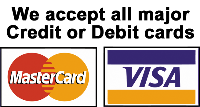 We accept all debit and credit cards